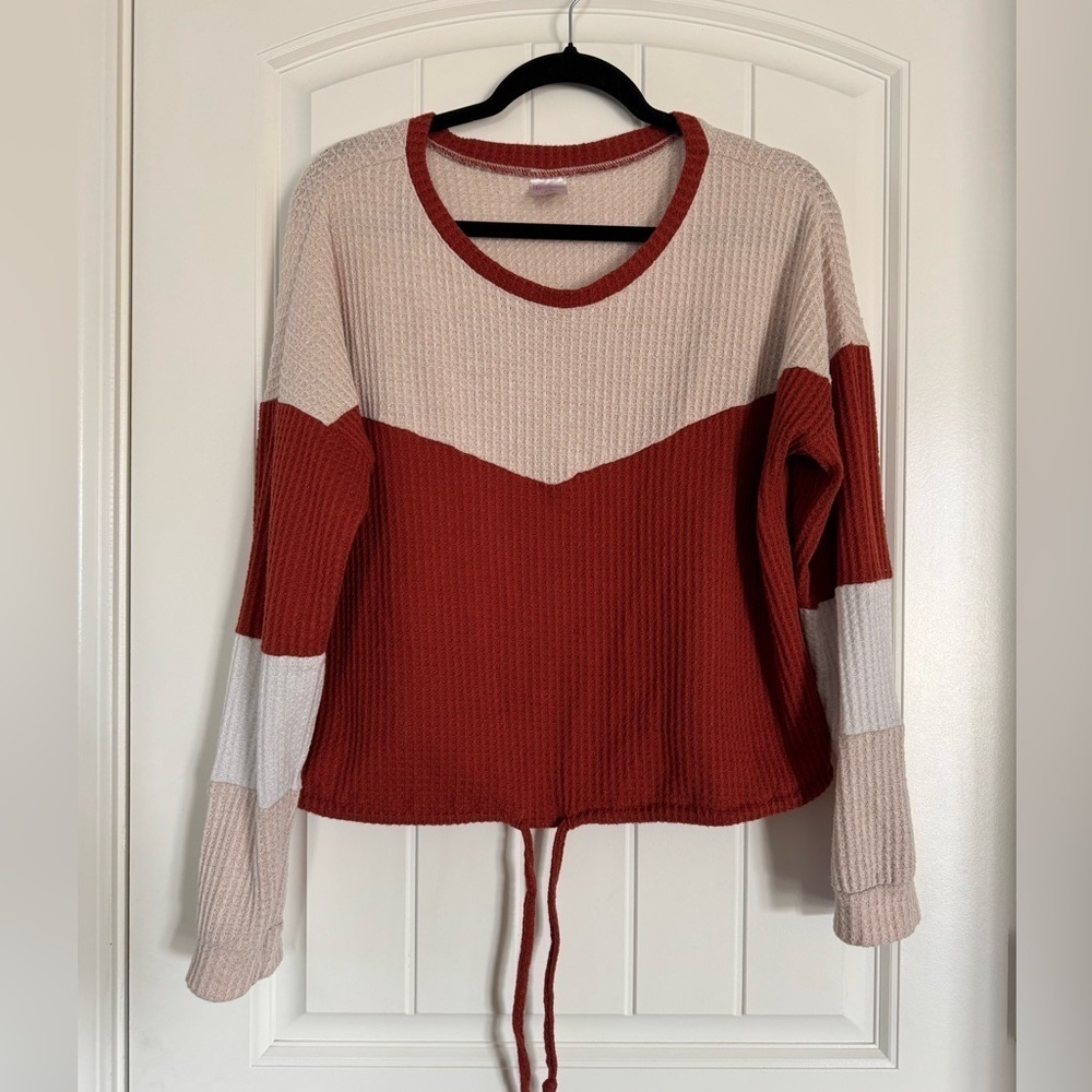 Striped Waffle Knit, Lightweight Long Sleeve Top, SZ L, Comfy, EUC!